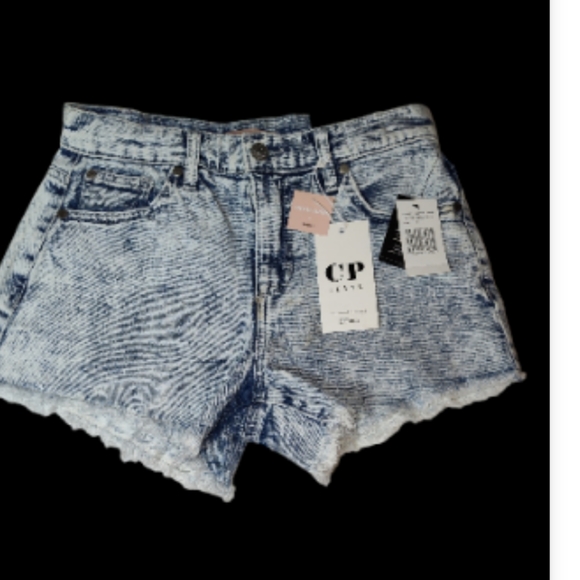 CP Jeans High-Rise/Short Acid Washed Denim Jean Shorts with Frayed Hem Size 1 - Picture 2 of 5